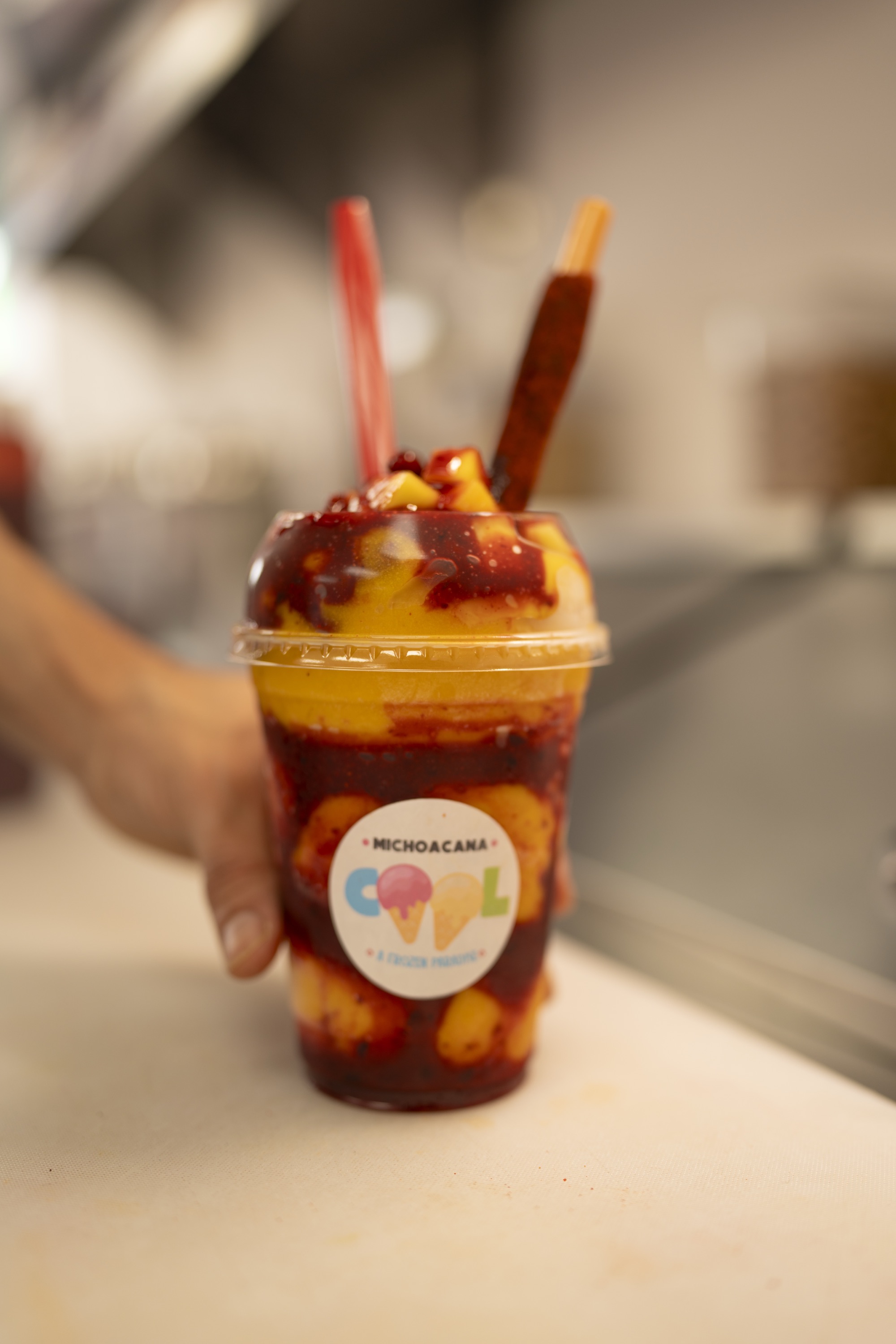 Mangonada with chamoy and fresh mango — Michoacana Cool