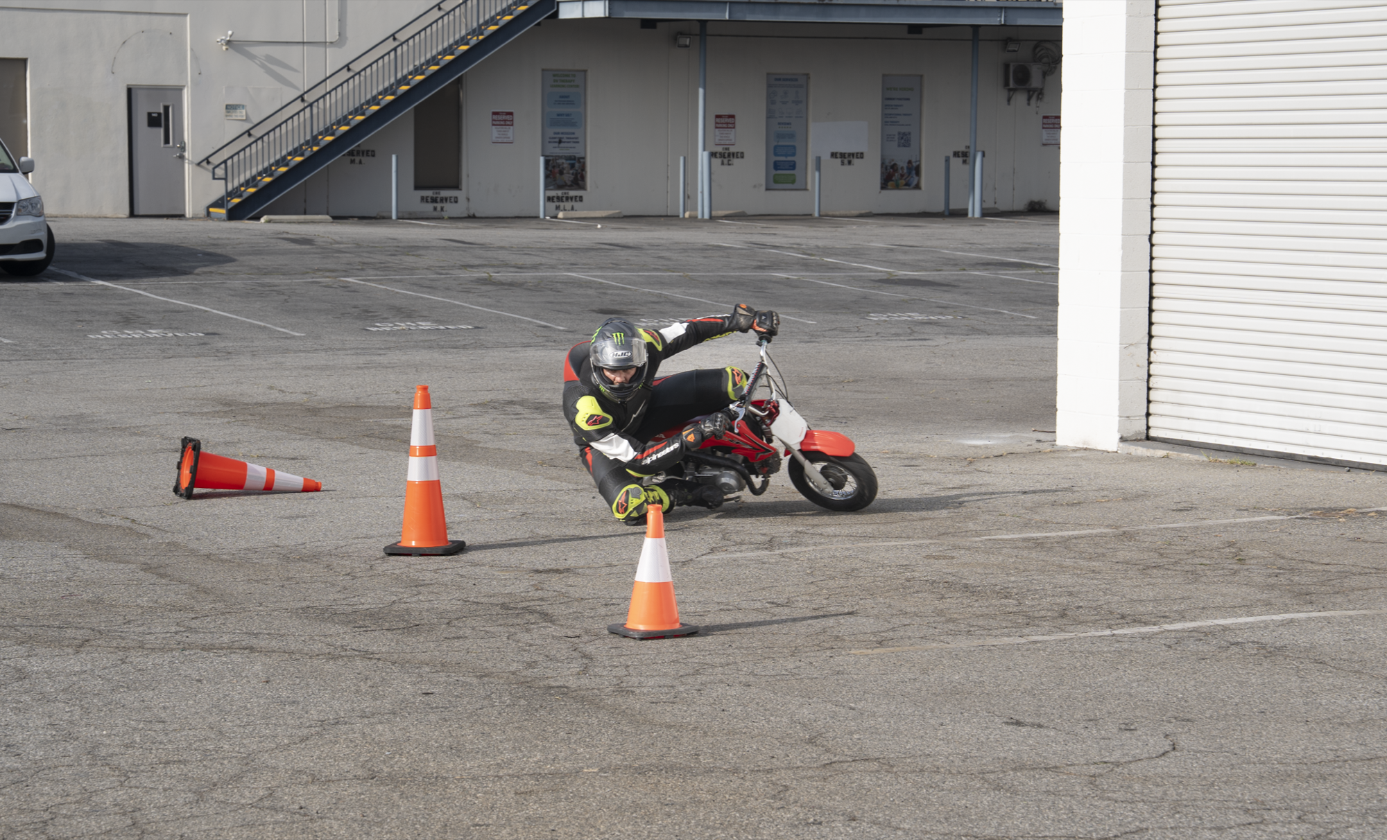 Rider leaning into a cone turn